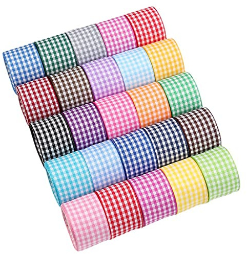 25 Yards Classic Plaid Ribbons, Gingham Ribbon, Checkered Ribbon Gingham Woven Gift Wrapping (Multiple Colors)