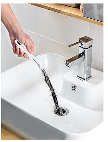 2-Piece Flexible Drain Brush Sink Unblocker Elastic Hose Pipe Straw Cleaning Brush with Handle Kitchen Drain Unblocker Wire Cleaner Bathroom Toilet Pipe Dredging Cleaning Hair Catcher Rod