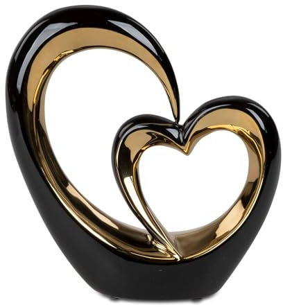 formano Skulptur Herz Keramik Schwarz-Gold | Moderne 25cm Dekoration Liebe