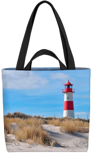 VOID Leuchtturm Sylt Strand Dünen Tasche 33x33x14cm,15l Einkaufs-Beutel Shopper Einkaufs-Tasche Bag