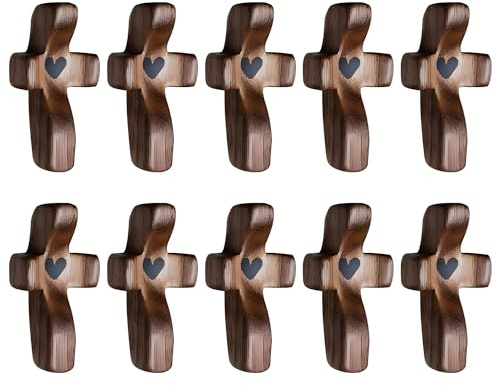 Yookin Cross My Heart/Encouragement Gift Wooden Cross Fidget for Clutching, Clinging and Praying Religious Gift(Black 10pcs)
