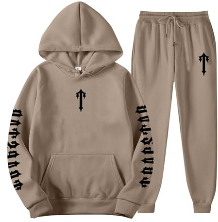 Generisch Trainingsanzug Herren Vicinity Baggy Jeans Y2K Jogginganzug Herren-Jogginganzug Zip Hoodie Y2K Jogging Anzüge Männer 99Based Hose Minus Two Air Force Schwarz (C003,XXL)