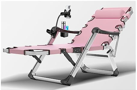 WYRMB Folding Tanning Chair 2-in-1 Beach Lounge Chair & Outdoor Camping Chair with Pillow and Cup Holder Adjustable Chaise for Sunbathing Outside Patio Poolside Steel Frame.B