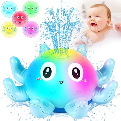 Jiosdo Badespielzeug, Oktopus Badewannenspielzeug Spray Wasserspielzeug mit Licht, Leuchtend Badespielzeug Baby, Badewann Spielzeug Kinder Geschenk für Jungen und Mädchen (Blau)