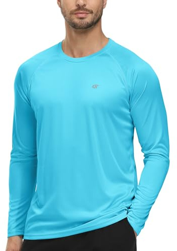 Tyhengta Chemise à manches longues pour homme avec protection UV - T-shirt d'été - Protection solaire pour la plage - Séchage rapide - Rashguard, bleu ciel, M