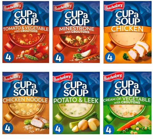 Batchelors Cup a Soup Multipack - Cuppa Soup Tomato, Leek & Potato, Minestrone, Chicken, Vegetable, Asparagus (Pack of 6)