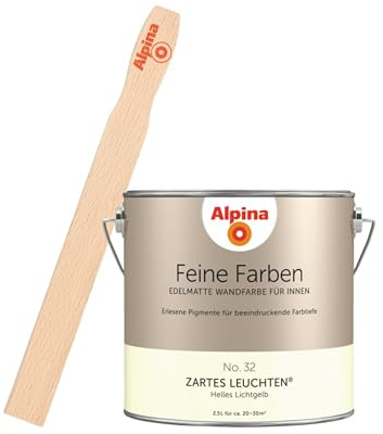 Alpina Feine Farben inkl. Rührstab – No. 32 Zartes Leuchten – edelmatte Innenfarbe - Wandfarben für einzigartige Farbwirkungen und Raumstimmungen – Helles Lichtgelb - 2,5 Liter