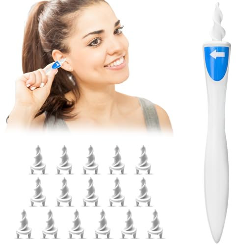 Ohrreinigungsset,360°Spirale Silikon Ohrreinige,Ohrenschmalz Entferner Kinder,Ohrreiniger für Erwachsene,Festsitzender Ohrenschmalz,Sicheres und Weiches Ear Cleaner mit 16 Abwaschbaren Ersatzköpfen