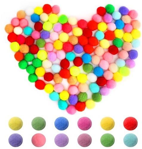 VOSSOT 120 Piezas Pompones de Colores, 3cm Pompones Manualidades Pompones Crafts Colored Round Pompon Bola Creativas de Color Para Bricolaje Suministros Decoraciones Costura Guirnaldas y Flecos