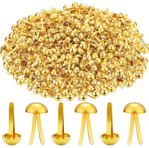JYNXOR 300 piezas Encuadernadores Metalicos, Scrapbooking Fasteners, Metal Dorado Mini Encuadernadora Redondos, Clip de Doble Pie de Cabeza Redonda, Clip de Metal para Scrapbooking