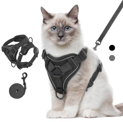 VavoPaw Arnés para Mascotas y Correa para Pasear, Arnés Ajustable Cómodo Antitirones para Perro con Malla Transpirable, Tira Reflectante, Chaleco de Seguridad para Gatos Cachorros, M, Negro