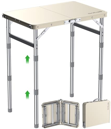 GARLLEN Folding Camping Table with Waterproof Tabletop, 3 Height Max 27.5