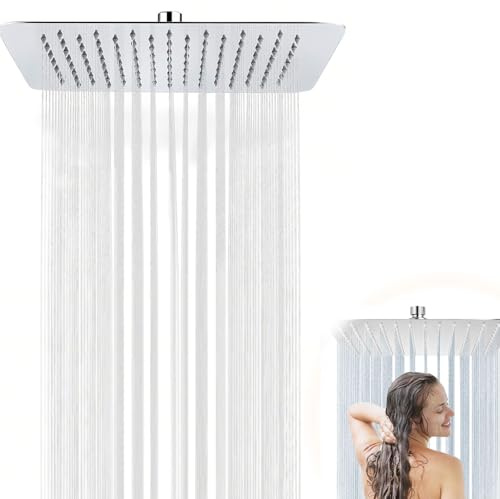 Tete Douche Pluie Acier Inoxydable 12 Pouces, Pomme Anti Calcaire Carré 30 x 30 cm, Tête Chrome Rotation 360°, Pommeau Anti-Calcaire Installation Facile, Tete Pommeau Douche Haute Pression