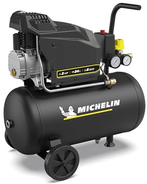 MICHELIN, Compressore d’Aria MX POP AIR 24-2 L, Serbatoio 24 Litri con ruote, Motore da 2 hp, Pressione Massima 8 bar, Portata d’Aria 195 l/min