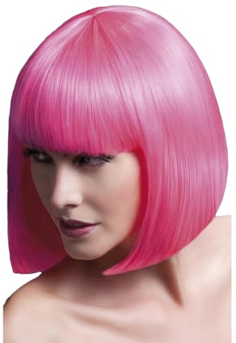 Smiffys Fever Kollektion, Elise Perücke, Neon-Rosa, Eleganter Bob mit Pony, 33cm / 13in Halloween