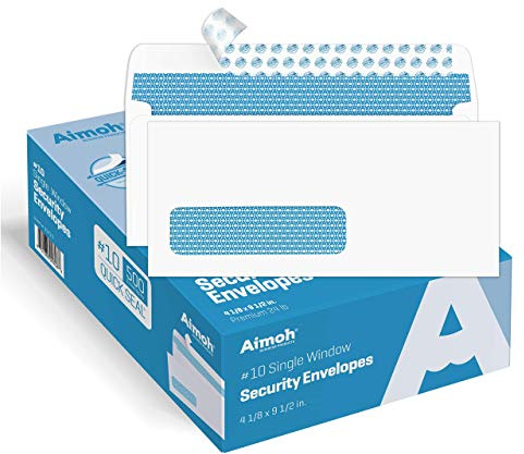 Aimoh 500#10 Single Left Window SELF Seal Security Envelopes - Super Strong Quick-Seal Self Sealing Closure, Security Tinted, Size 4-1/8 x 9-1/2 Inches, 24 LB - 500 Count (35210)