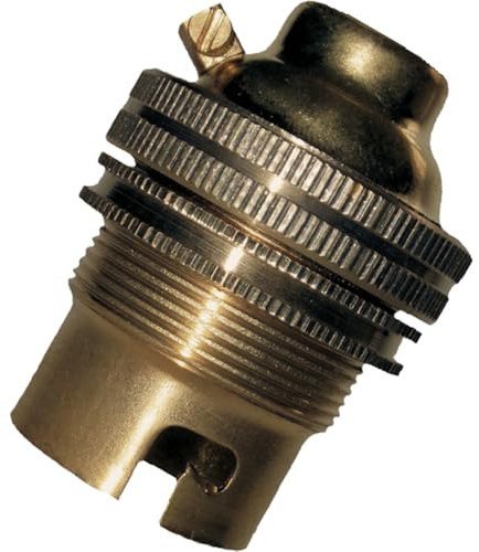 1 Pack Traditional Earthed Solid Brass Lampholder with Shade Retaining Ring | Raw Finish - no lacquer | B22|B22D | Bayonet Cap
