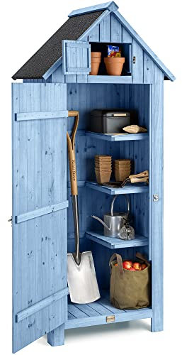 CHRISTOW Small Garden Shed, Tall Slim Wooden Outdoor Storage Shed, Compact Utility Sentry Unit, Slope Roof, Lockable Door, Shelves, Roof Hatch, 6ft