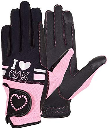AK Love Horse Riding Gloves Gants d’équitation pour Femmes, Hommes et Enfants pour Toutes Les Saisons AKRS-6388 (Noir/Rose, 3XS)