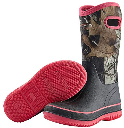 HISEA Rain Boots for Women Mid Calf Rubber Boots Waterproof Neoprene Insulated Barn Boots for Mud Working Gardening