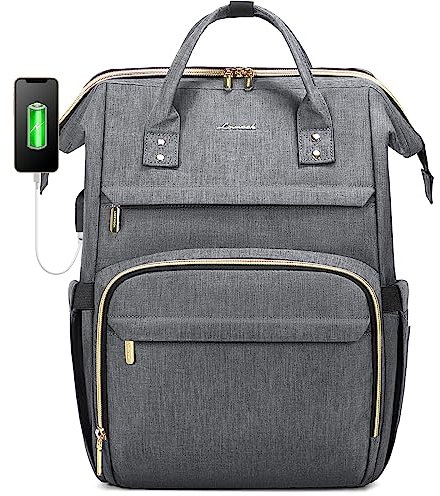 LOVEVOOK Laptop Rucksack Damen 17 Zoll, Wasserdichte Rucksäcke Studenten mit Henkel, Groß Schultasche Schulrucksack, für Business Universität Reise Arbeit, Grau