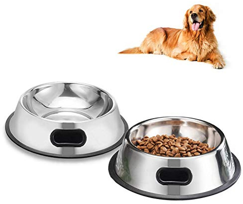 SUOXU Dog Bowl,2 Stainless Steel dog food bowl,Dog Plate Bowls With Non-slip Rubber Bases Medium and Large Pet Bowl For Feeding Water and Food (22cm)