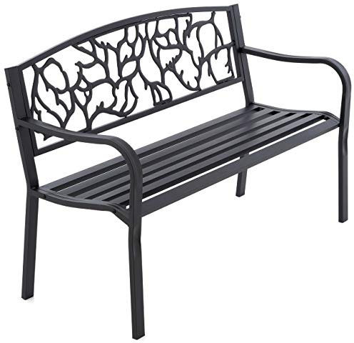 Nexos Gartenbank Parkbank Metall 127x50x84 cm 3-Sitzer Metall-Bank Sitzbank Gartenmöbel Ruhebank Außen-Bank Farbe: schwarz Modell wählbar (Rotona)