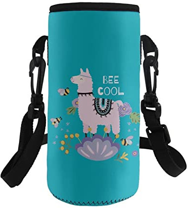 COEQINE Wasserflaschen-Tragetasche,isolierte Neopren-Wasserflaschenhalter,Edelstahl/Glas/Kunststoff-Flaschenhülle für Kinder und Erwachsene mit verstellbarem Schultergurt mit niedlichem Alpaka-Muster