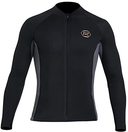 Wetsuit Tops 2mm Neoprene Wetsuit Jacket Men Women Front Zip Long Sleeve Diving Suit for Swimming Surfing Snorkeling Kayaking Scuba Diving L Size