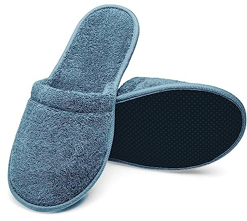 Arus 2 Paia Ciabatte da bagno in spugna di cotone 100%, Blu Grigio, 38-42