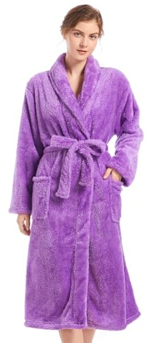 Inner Wish - Bata de baño de felpa para mujer, cálida y acogedora, bata de spa femenina con bolsillos, Violeta, XXL/3XL
