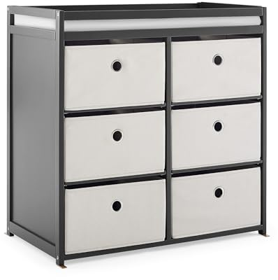 Delta Children Hayes Changing Table and Dresser for Bedroom with 6 Fabric Drawers, Charcoal Grey/Flax