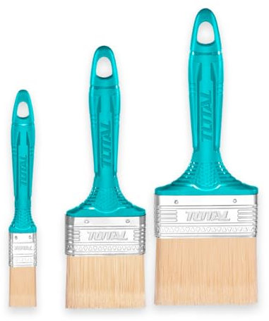 TOTAL - Juego de 3 Brochas Planas para Pintura a Base de Aceite - Cerdas Resistentes - Mango de Plástico - Variedad de Tamaños para Precisión y Cobertura - Uso Profesional y Bricolaje