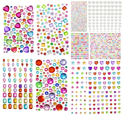 2774PCS Gem Stickers, Self Adhesive Gems for Crafts, Acrylic Bling Heart Sticker, Jewel Stickers Crafts self Adhesive, Assorted Shapes Jewels Rhinestones Sticker, Craft Supplies for Kids