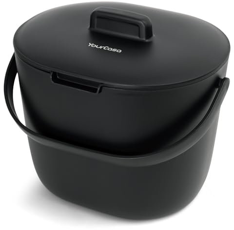 YourCasa Biomülleimer Küche 3,6L - Komposteimer für alltäglichen Biomüll Behälter Spülmaschinenfest - Geruchsdicht mit Sieb & ergonomischen Griff - Bio Mülleimer Klein Komposter Bioeimer (Schwarz)