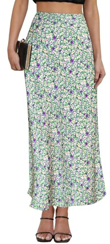 Jupe longue en satin imprimé léopard taille haute taille élastique en soie trapèze décontractée fête d'été 2025 | Taille élastique, ligne A, imprimé guépard, à pois, soyeux, élégant, tenues d'automne, jupes décontractées pour femmes