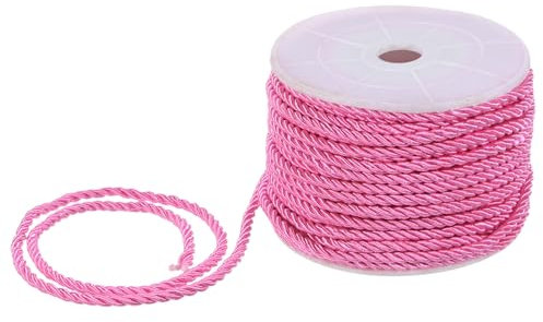 M METERXITY 22 Yards Twisted Rope Trim, 3mm/0.12 Dark Pink Soft Polyester Twisted Silk Rope Cord 3-Ply Decorative Cord for Gift Bag/DIY Crafts/Home Decor/Curtain Tieback