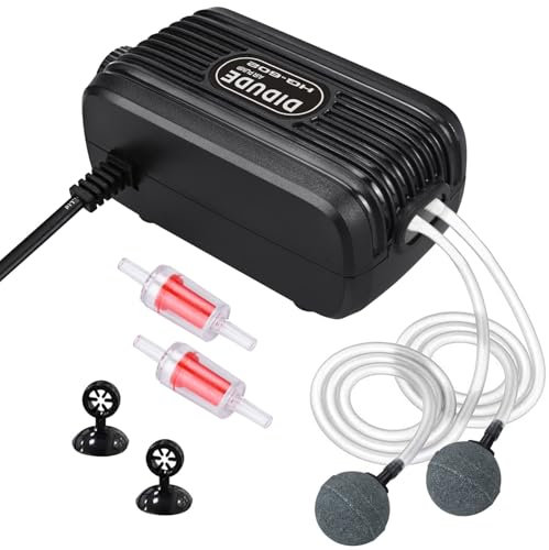 Cirulli Aquarium Luftpumpe,Extrem Leise Niedriger 20-40dB Regelbar Luftpumpe,Quarium Sauerstoffpumpe Doppel Ausgänge Luft Ventil Aquarium Air mit 2 Rückschlagventil für Aquarien von 3,8-300L