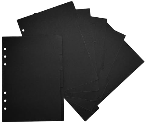 DY.2ten 10 Hojas Separadores Archivador 6 Anillas A5, Negro Fichas de Índice，Divisores A5 Hoja de papel,Índice Clasificaciones,Para Carpetas de Anillas, Cuadernos