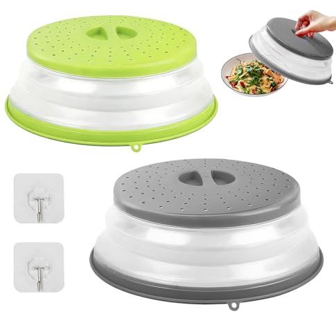 Beewiner Copertura Microonde Pieghevole, 2 Pezzi Coperchio per Microonde Antischizzi 3 en 1 con 2 Ganci, Cupola Antischizzo, per Frutta e Verdura (B)