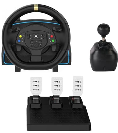 DOYO Gaming Steering Wheel with Pedals and Shifter, 1080° Racing Wheel with Paddle Shifters, Hall Effect Pedals, Vibration Feedback, Magnetic Induction Sim Steering Wheel for PC