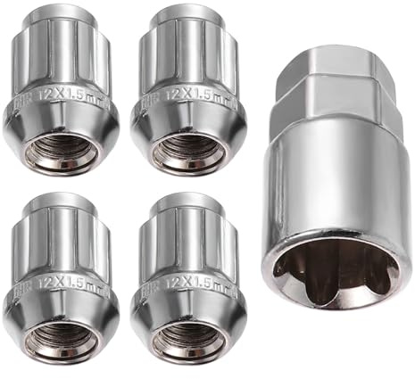 Roleader Tuercas Antirrobo para Ruedas 12X1.5 MM, Pack de 5 Acero Duradero Superficie Pulida, Compatible Llantas de Acero y Aleación, Uso en Furgonetas