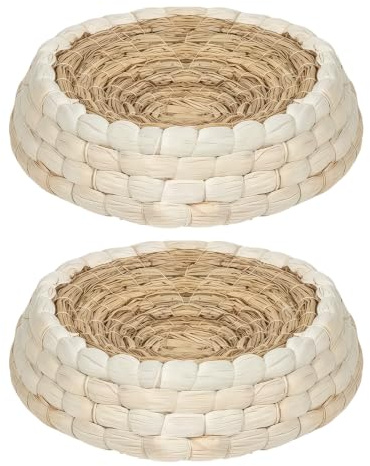 HAICN 2 Pcs Handmade Straw Pigeon Nests Natural Corn Husk Rice Straw Material Flat Bottom Design Egg Hatching Houses for Bird Breeding Resting.