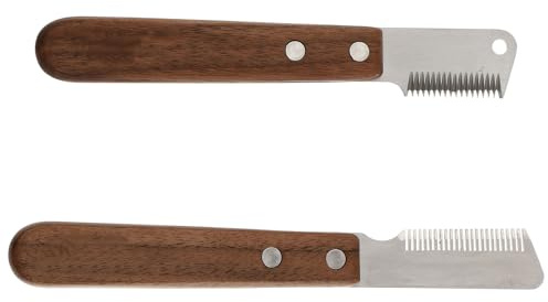 Toddmomy Juego de 2 Cuchillos para deslanar Perros: Mango de Madera con Hoja de Acero Inoxidable - Herramienta de Aseo para Terriers y Razas de Doble Pelaje.