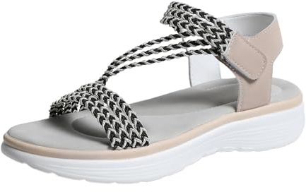 Peeptoe damsandaletter, platta remsandaler, dam med fotbädd, båge, support, ortopediska skor, mjuka sulor, vandringssandaler, öppen tå, ventilerande utomhussandaler, bekväma sommarskor
