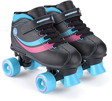 Osprey Disco Quad Roller Skates for Adults and Kids, Retro Roller Boots with ABEC 7 Bearings, UK ADULT 1/EU 33, Black