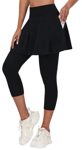 ANIVIVO Women's Tennis Leggings with Skirts and Pockets, M