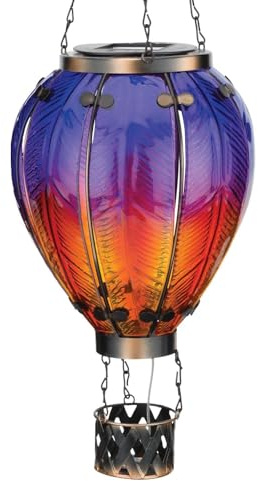 Regal Art & Gift 23.5 Inch Hot Air Balloon Solar Lantern – Hanging Solar-Powered LED Lights, Waterproof Portable Decorative Outdoor Lamp Made of Metal & Glass for Garden, Patios & Pathway – Purple