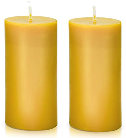 DEYBBY Natural Beeswax Pillar Candle, Smokeless Dripless Pure Beeswax Candle Set with Natural Scent for Room Decoration Prayer Party, Long Lasting Burn Time, 2 X 4 inch (2 Pack),Yellow Raw