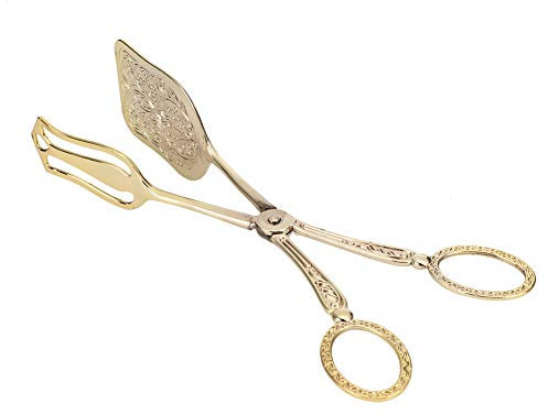 Vintage Brotzange, Länge 23cm Metall Servierzange, Kleinen Essen Tong Steak Clip mit Scherengriffen für Lebensmittelsalat Pinzetten Vorspeisen Buffet(Gold)